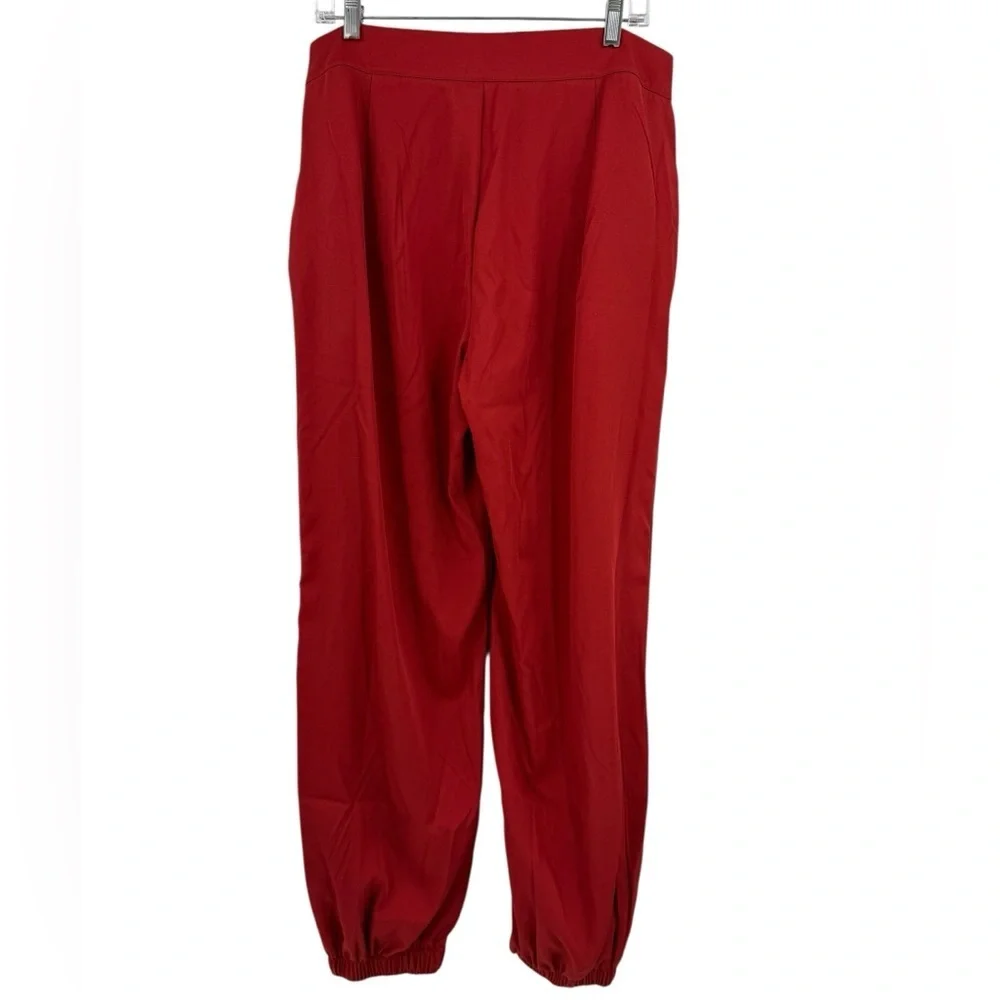 Red High-Waist Pleated Balloon Pants XL | Wide Pocket Tapered Cuff Trousers